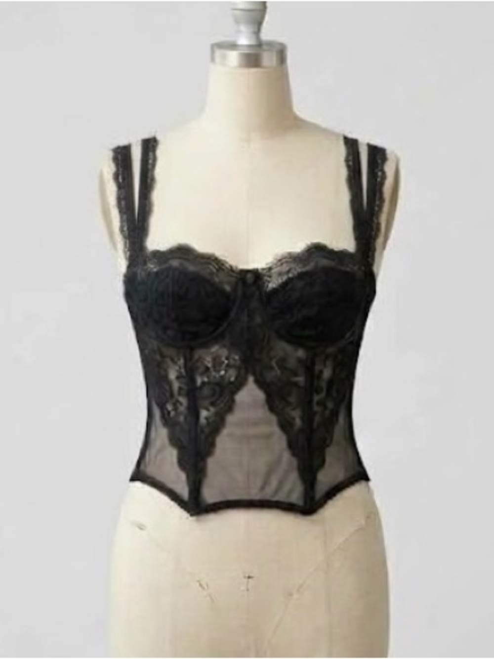 Vintage Lady Marlene Black Lace Bustier Corset Top Longline Goth Fairycore 36C